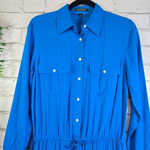 LAUREN RALPH LAUREN COBALT BLUE BUTTON FRONT SHIRT DRESS LONG SLEEVE SIZE 6 - Picture 5 of 5